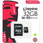 CARTAO DE MEMORIA MICRO SD 32GB CANVAS SELECT 80R UHS-I CLASSE 10A C/ ADAPTADOR - KINGSTON