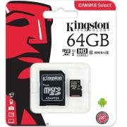 CARTAO DE MEMORIA MICRO SD 64GB CANVAS SELECT 80R UHS-I CLASSE 10 C/ ADAPTADOR - KINGSTON